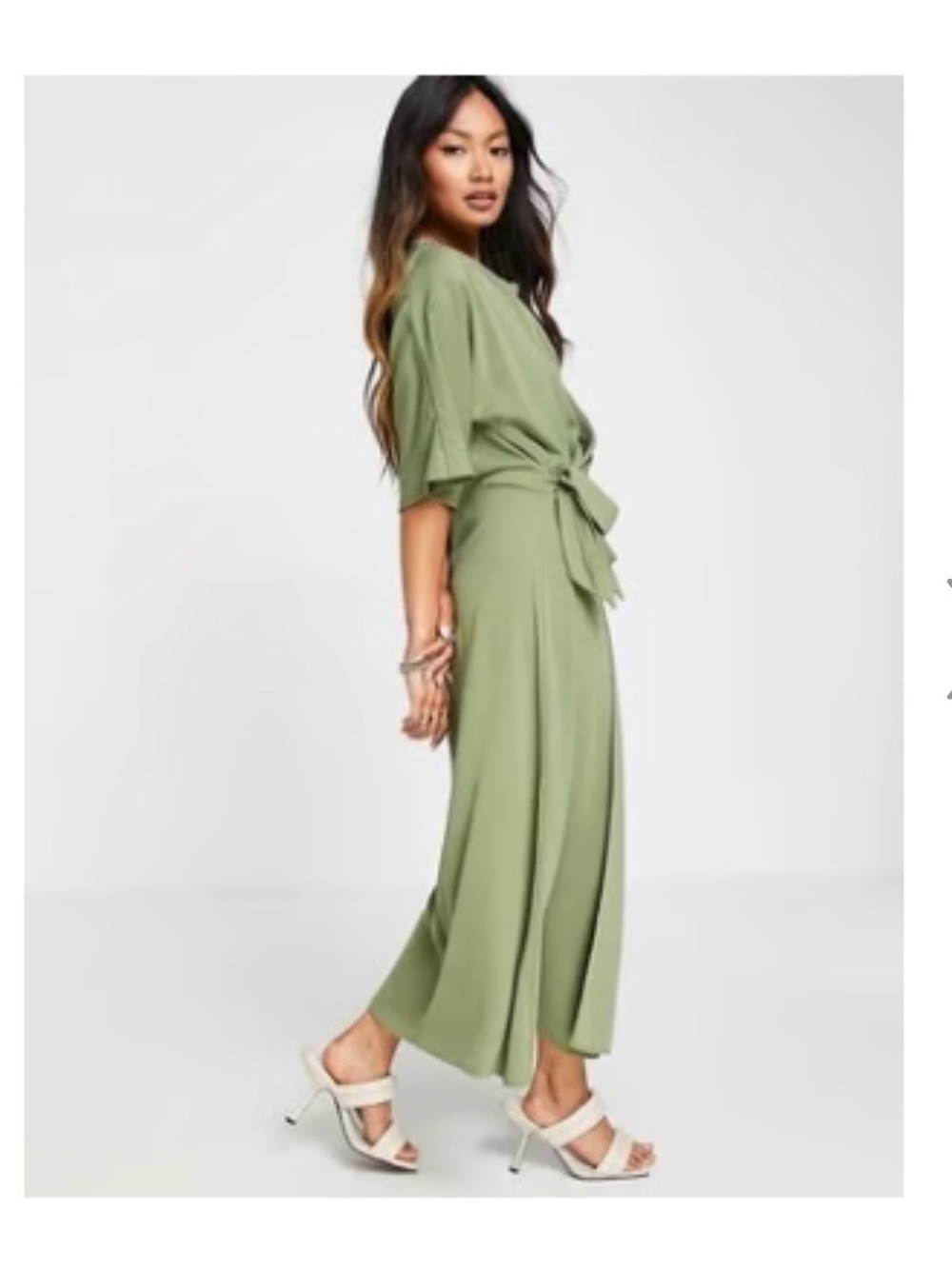 ASOS Olive Green Tie-Waist Midi Dress